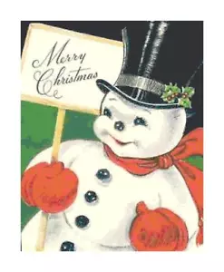 Pupazzo di neve vintage retrò buon Natale contato motivo a punto incrociato punto ago - Foto 1 di 1