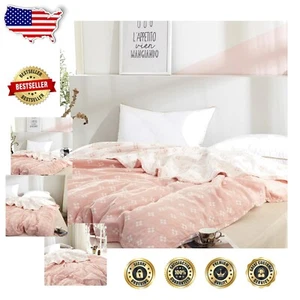 Stylish Summer Blanket - Lightweight 3-Layer Muslin Cotton, Pink Twin Size - Picture 1 of 12