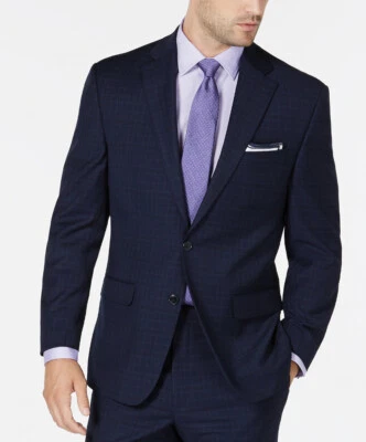 NUEVO CON ETIQUETAS CLUB ROOM PARA HOMBRES CORTE CLÁSICO ELÁSTICO AZUL MARINO A CUADROS TRAJE CHAQUETA ABRIGO DEPORTIVO 40L Foto 1 de 4