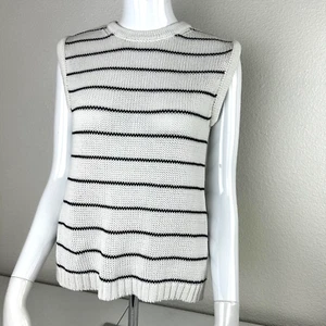 Madewell Women's Puff Trim Sweater Sleeveless Ivory Navy Stripe XXS NO977 - Picture 1 of 9