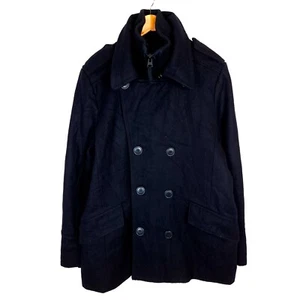 LEVI'S Men Pea Coat Size M Wool Blend Double Breasted Blue Navy Military Style - Picture 1 of 10