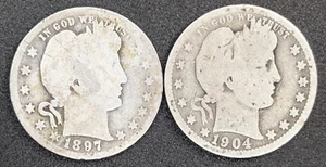 Better Date 1897-O and 1904-O U.S. 25C Barber Silver Quarter Nice Coins - Picture 1 of 2