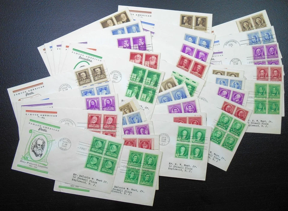 1940 Famous Americans, matched Sc 859-893-7 with Linprint cachets set of 35 FDCs - Image 1 of 4