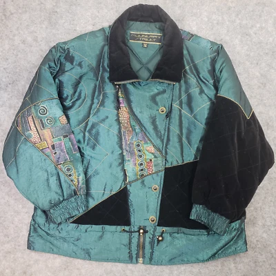 Abrigo de calle Mulberry vintage para mujer 24W verde/negro chaqueta retro geométrica años 80 Foto 1 de 4
