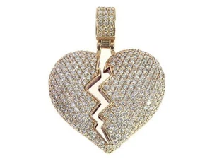 3.50ct Natural Round Diamond Red Enamel 14K Solid Yellow Gold Heart Pendant - Picture 1 of 4