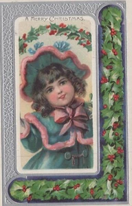 Christmas c.1907 - Girl in Blue & Pink Coat and Hat - Holly - Posted - Picture 1 of 2