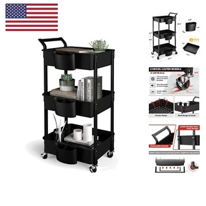 3-Tier Utility Rolling Cart,Mobile Utility Cart with Lockable Caster Wheels,S... - Picture 1 of 8