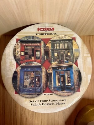 Sakura Storefront Stoneware Salad Dessert Plates Complete Set of 4 Box New - Image 1 of 4