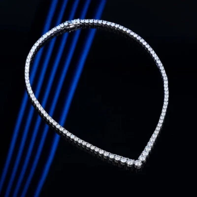D VVS1 Moissanite Tennis Chain V Shap Women Necklace 925 Sterling Silver Choker - Image 1 of 4