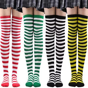QC Stripey High Thigh Over The Knee Women Ladies Thigh Sheer Striped Girl Socks - Picture 1 of 45