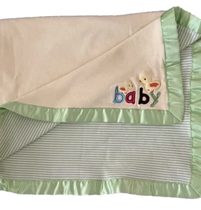 Carter's Just One Year Baby Blanket Green Stripe Satin Trim BABY Ducks - Picture 1 of 4