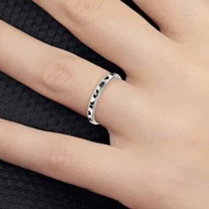 Personalized 925 Sterling Silver Black Text & Hearts Stackable Custom Name Ring - Picture 1 of 5