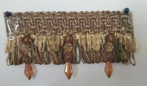 15 yards Quality Chenille Trim Gimp With Beads Radiant Java Brown Cinnamon Gold - Picture 1 of 4