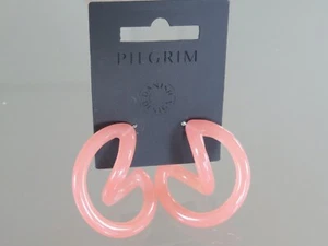 PILGRIM Silver Plated Rose Pink Tubular Design Earrings NEW Rrp £24.99 Retro - Picture 1 of 2