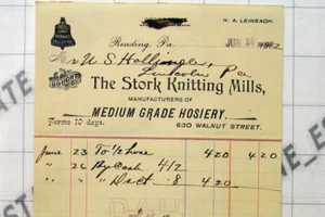 antike Quittung 1902 STORCH STRICKMÜHLEN Strumpfwaren Lesen PA 630 Nussbaum Straße - Bild 1 von 3