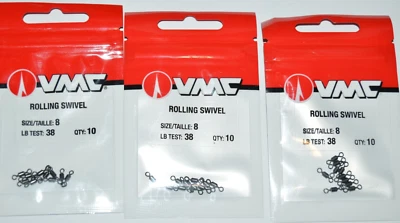 3 packs vmc rolling swivel  size 8  38lb test 10 pr pack rs#8 saltwater fresh 2 - Image 1 of 3