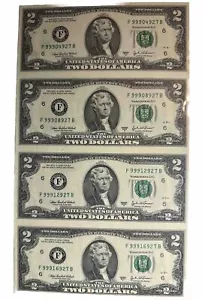Bureau of Engraving and Printing UNCUT SHEET OF (4) 2003A TWO DOLLAR BILLS GA $2 - Picture 1 of 1
