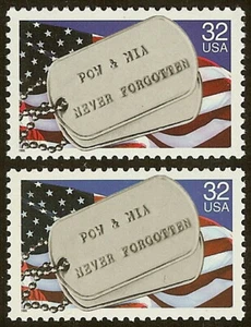 2966 v - 2 Different Color Varieties "POW & MIA Never Forgotten" Mint NH - Picture 1 of 2