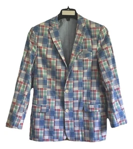 Tommy Hilfiger Blazer Boys 20 Blue Plaid Patchwork Summer Jacket Preppy Classic - Picture 1 of 10