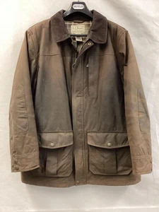 L.L.Bean Jacket Mens XL Brown Waxed Canvas Barn Field Coat Plaid Wool Lined - Picture 1 of 19