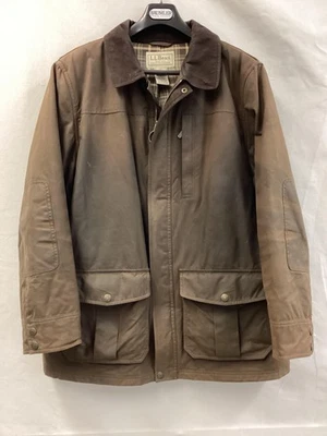 L.L.Bean Jacket Mens XL Brown Waxed Canvas Barn Field Coat Plaid Wool Lined - Image 1 of 4