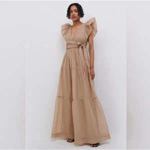 Jonathan Simkhai Banks Organza Oat Puff Sleeves Pockets Maxi Dress NWT Size 0 - Picture 1 of 9