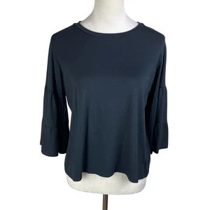 Top recortado Johnny Was Calme XS negro bambú campana manga 3/4 cuello barco - Imagen 1 de 12