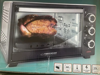 25L Minibackofen Pizzaofen Esperanza mit Drehspieß, Backblech, 1600W,  250 GradC - Bild 1 von 4