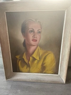 VINTAGE ORIGINAL OIL PORTRAIT PAINTING UNKNOWN JANE GORGEOUS FEMALE MODEL MCM  - Image 1 of 4