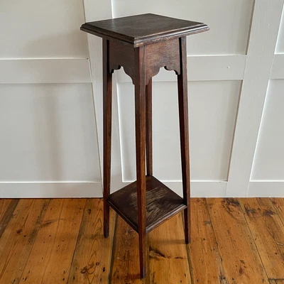 Antique Wooden Plant Stand Tall Pedestal Vintage Wood Square Table Side Solid - Image 1 of 4