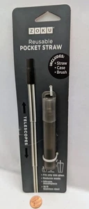 Zoku.Gray.Reusable Pocket Straw.w/Case/Brush 18/8 Stainless.Telescopes.New - Picture 1 of 3