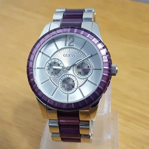 Mens Ladies Guess Purple Facet Steel Bracelet Calendar Fashion Watch W13582L4 - Picture 1 of 10
