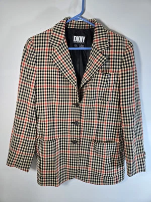Blazer vintage DKNY para mujer talla 6 mezcla de lana a cuadros Donna Karan Nueva York Foto 1 de 4