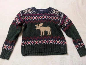 Child Winter Moose Blue/Green Sweater, Kitestrings, Size 7 - Picture 1 of 3