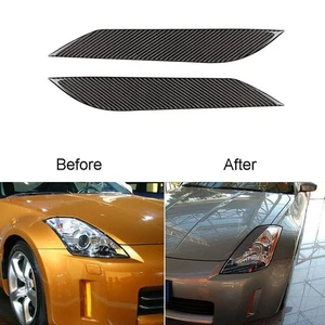 Carbon Fiber Headlight Eyebrow Decorative Trim Cover For Nissan 350Z 2003-2009 - Picture 1 of 11