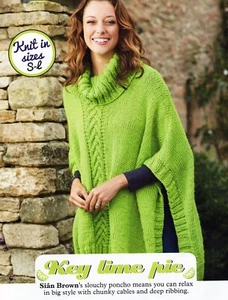 ~ Pull-Out Knitting Pattern For Lady's Lovely Cowl Neck Cabled Poncho ~ - Picture 1 of 4