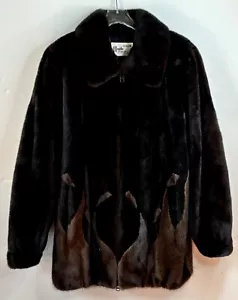 VTG 80'S LOVELY!! MINK BLACK&BROWN INSETS FUR ZIP COLLARED COAT JACKET*M/L - Picture 1 of 6