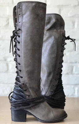 Botas Freebird by Steven de cuero envejecido marrón hasta la rodilla de encaje 6 para mujer Foto 1 de 4