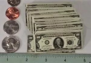 61 MINI $100 BILLS PRINTED ON GRAY CARDSTOCK- NEW- 2 1/2" x 1" EACH - Picture 1 of 1