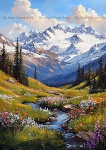 BERGLANDSCHAFT KUNSTDRUCK, Cottagecore Dekor, Wildblumen Garten Poster F955 - Bild 1 von 2