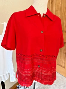 Coldwater Creek Red Short Sleeve Linen Blend Embroidered Top Blouse Sze 10 New! - Picture 1 of 5