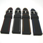 20mm Silicone Rubber Watch Band Black with White Red Blue Orange Stitching Strap