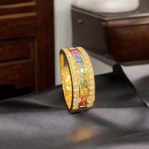 Anillo de zafiro princesa multicolor diamantes brillantes redondos de 2,52 TCW en oro de 18 quilates - Imagen 1 de 15