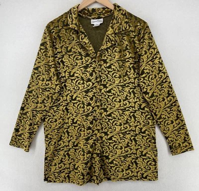 Blusa DIANE VON FURSTENBERG L Barroca Terciopelo Burnout Botón Frontal Dorado EE. UU. Foto 1 de 4