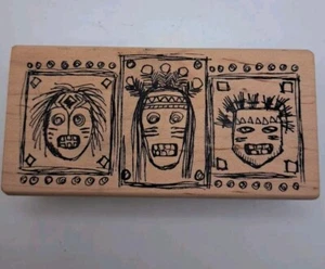 Máscaras tribales magenta jefes indígenas aborígenes montaje en madera sello de goma Canadá - Imagen 1 de 5