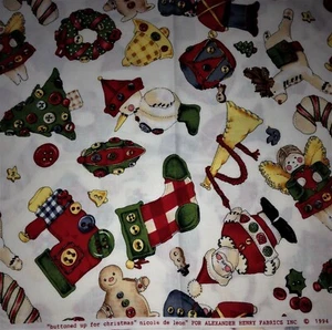 1 Yard+ Alexander Henry BUTTONED UP FOR CHRISTMAS Fabric NICOLE DE LEON 1994 - Picture 1 of 1