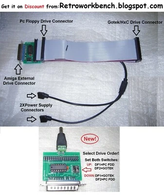 Amiga external drive adapter cable for 3.5" PC floppy + Gotek HxC simultaneously