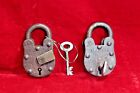 2 Pc Iron Brass Lock And Key Old Antique Vintage Collectible Bd-6