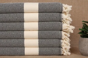Custom Hand Towel, Turkish Tea Towels, Black Towel, Diamond Towel, 20x36 Inches - Picture 1 of 9