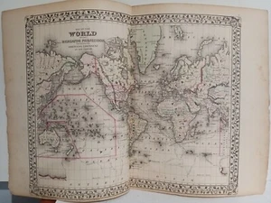 1873 Mitchell's Map Of The World On The Mercator Projector Authentic Handcolored - Picture 1 of 10